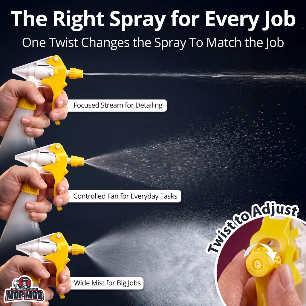 Leak-Free, Chemical Resistant Spray Head 5 Pk Industrial Spray Heads Only (No Bottles) for Auto/Car Detailing, Window Cleaning and Janitorial Supply. Heavy Duty Low-Fatigue Trigger and Nozzle.