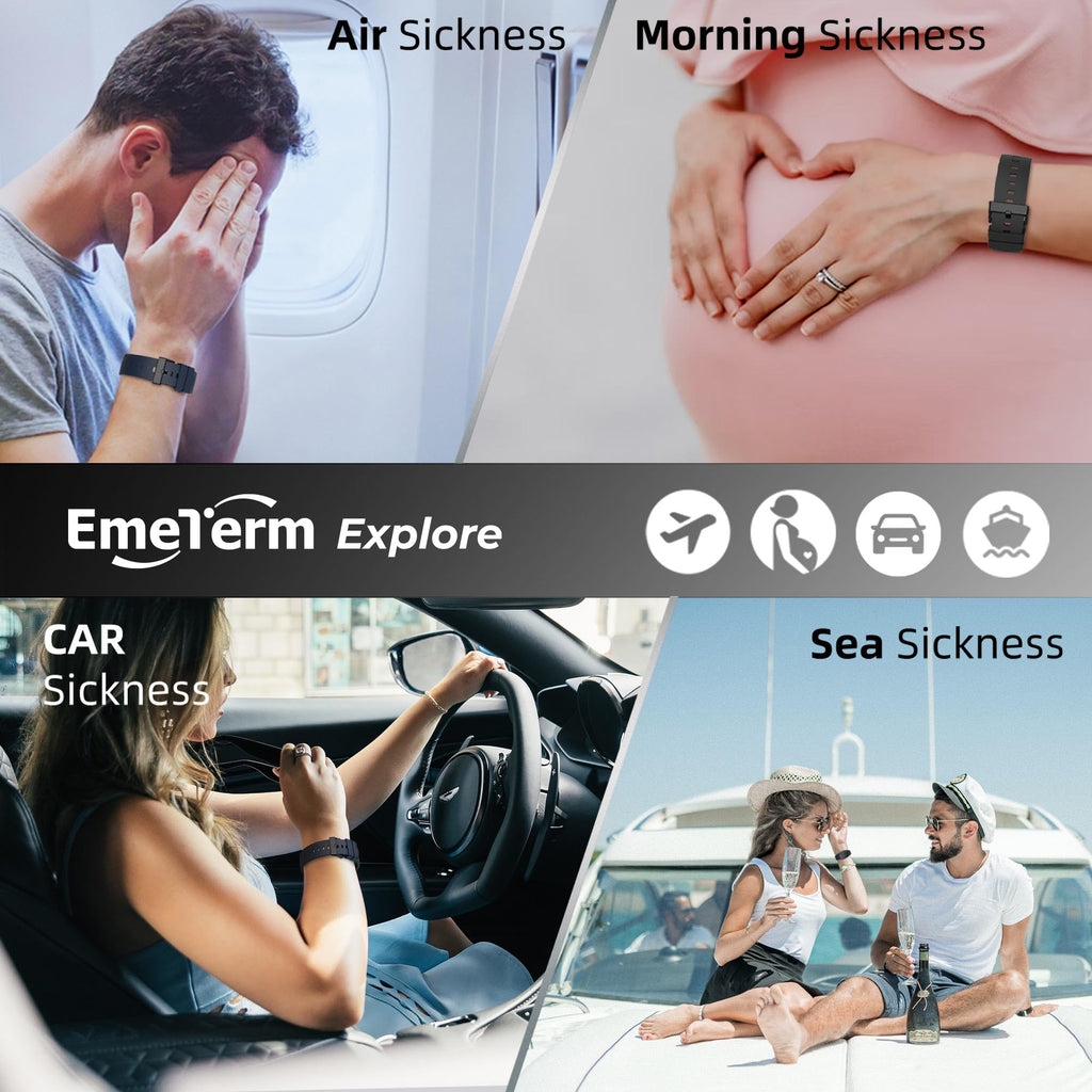 EmeTerm Explore Classic FDA-Cleared Galaxy Black and Navy Blue Anti-Nausea Wristband IP67 Waterproof Morning Motion Travel Sickness Vomit Relief Rechargeable No Gel Drug Free Without Side Effects