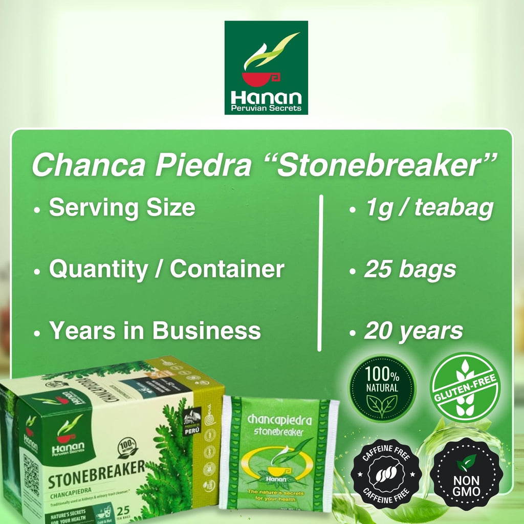 Hanan Chanca Piedra Tea "Stonebreaker" 100 Teabags - 4 Boxes Chancapiedra "Stone Breaker" from Peru for Kidney, Gall, Digestive Health - Peruvian Naturals