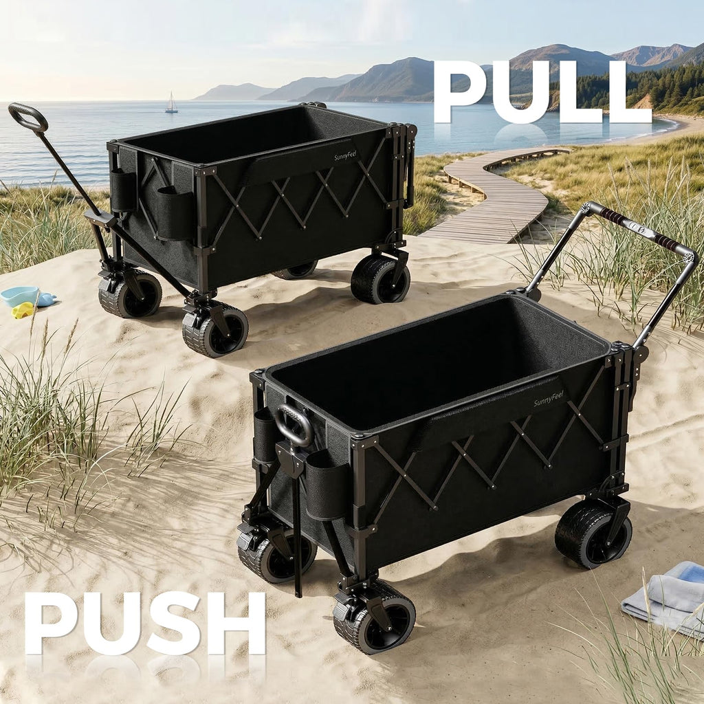 SUNNYFEEL 550LBS Push Pull Foldable Wagon with Tailgate & Big Wheels