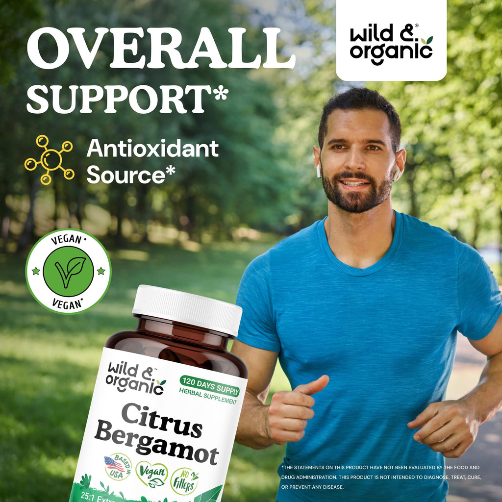 Wild & Organic Citrus Bergamot Capsules - Antioxidant & Overall Support - Citrus Bergamot Supplement - Citrus Bergamia Fruit Extract Powder - Vegan, No Fillers, Non-GMO - 120 Count