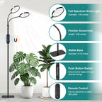 Dual Head Grow Light for Indoor Plants, Full Spectrum Floor Standing Plant Light, Remote Control & 4/8/12/18H Timer, 3 Modes 10 Dimmable Levels, Stable Base for Tall Plants Succulents Herbs, Black