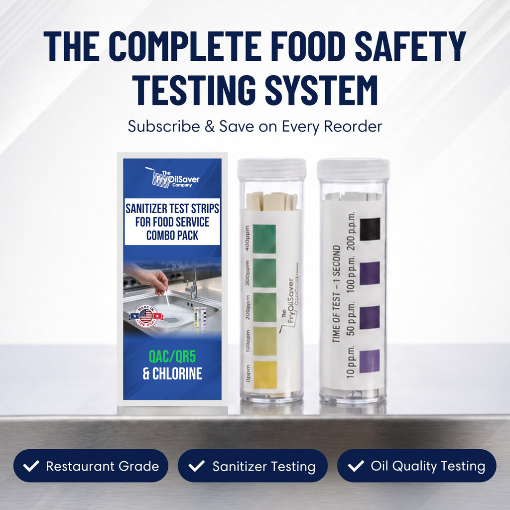 Restaurant Sanitizer Test Kit Combo, 2 x Vial of 100 Strips Each QR5 Quat Sanitizer 0-400PPM & Chlorine Test Strips 0-200PPM Testing Kit for Food Service, Bar & Restaurants Supplies by FryOilSaver Co.
