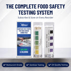 Restaurant Sanitizer Test Kit Combo, 2 x Vial of 100 Strips Each QR5 Quat Sanitizer 0-400PPM & Chlorine Test Strips 0-200PPM Testing Kit for Food Service, Bar & Restaurants Supplies by FryOilSaver Co.