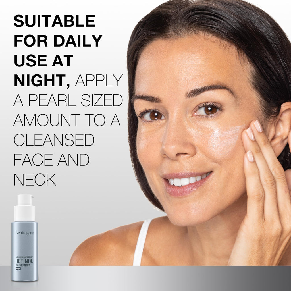 Neutrogena Rapid Wrinkle Repair Retinol Night Face Moisturizer, Daily Anti-Aging Face Cream with Retinol & Hyaluronic Acid to Fight Fine Lines & Wrinkles, 1 fl. oz