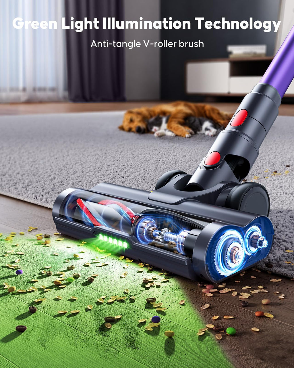 Cordless Vacuum Cleaner, 550W 45KPA Cordless Stick Vacuum Cleaner with Rechargeable Battery, Anti-Tangle Brush, Build-in Aromatherapy, Handheld Vacuum Cleaners for Home/Pet Hair/Carpets/Floors