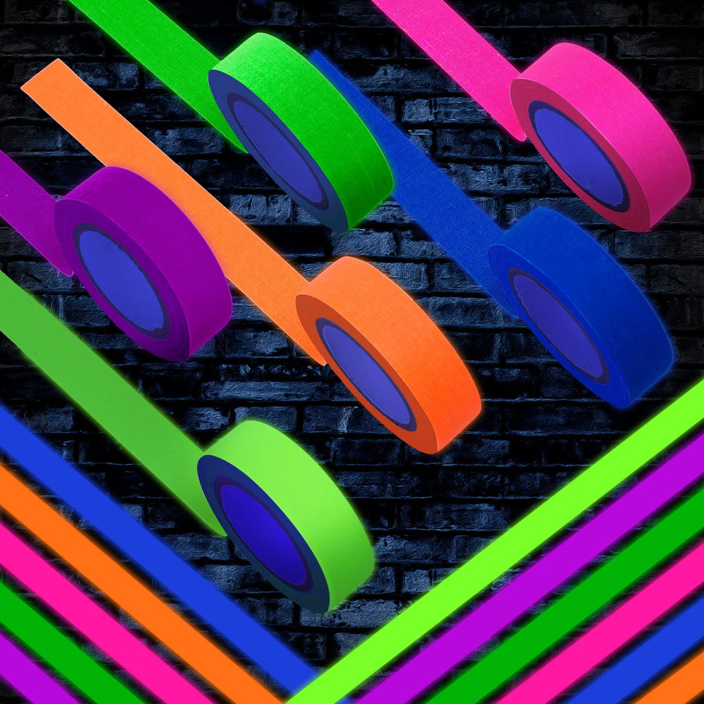 Whaline 6 Colors Neon Gaffer Cloth Tape, Fluorescent UV Blacklight Tape for UV Party (0.6 inch x 16.5 feet)