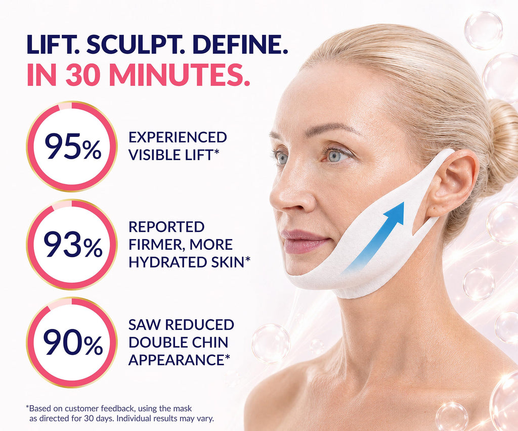 Stylia V Line Lifting Collagen Face Mask - Lift, Firm & Contour Jawline - Double Chin Strap with Hyaluronic Acid & Aloe - Neck Tightening and Lifting Mask - Jawline Shaper Face Lift Tape (10PC)