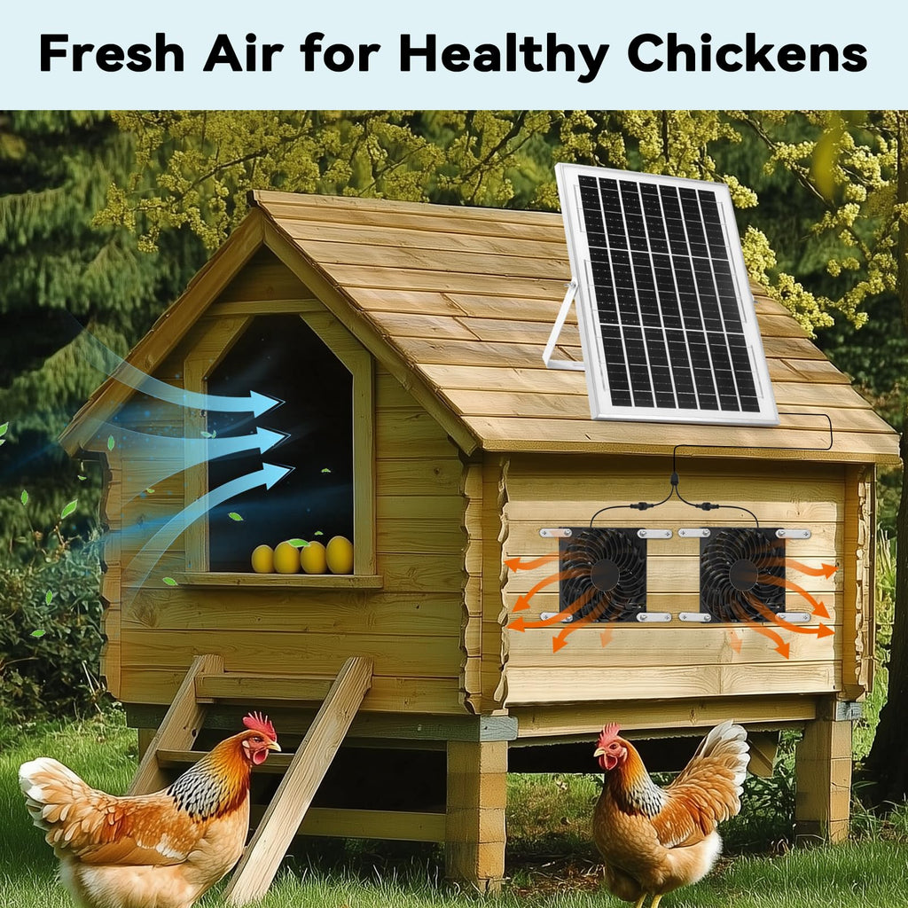 Solar Powered Fan Kit, Weatherproofed Exhaust Fan Air Ventilation Equipment with 25W Solar Panel and 2 High-Speed 5 Inch Dual Fans, Kit for Outside Chicken Coops, Pet House, Attics, Greenhouses, Shed