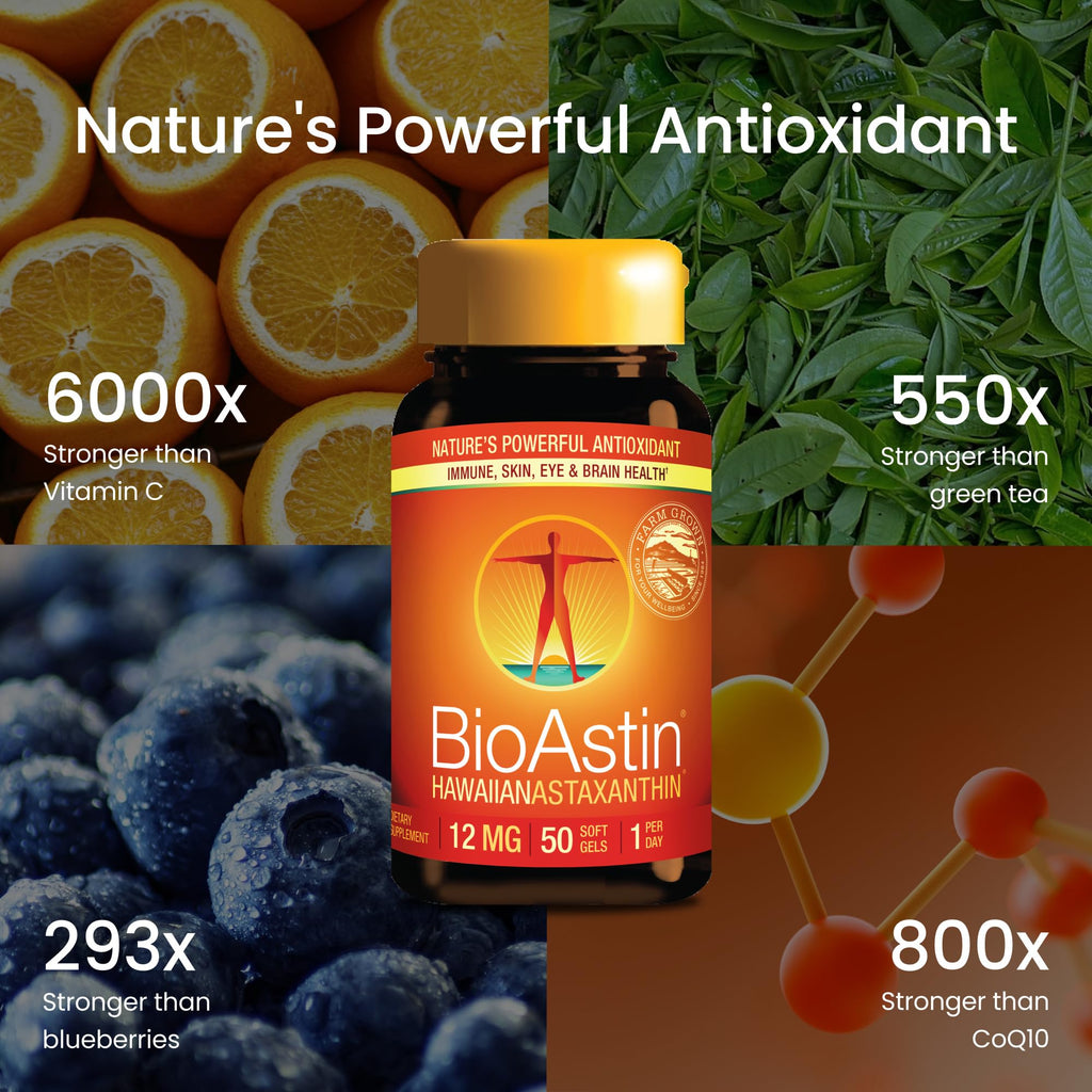 Nutrex Hawaii BioAstin Hawaiian Astaxanthin - 12mg, 50 Softgels - Farm-Direct Premium Antioxidant Supplement to Support Eye, Skin, Joint & Immune System Health - Non-GMO & Gluten-Free