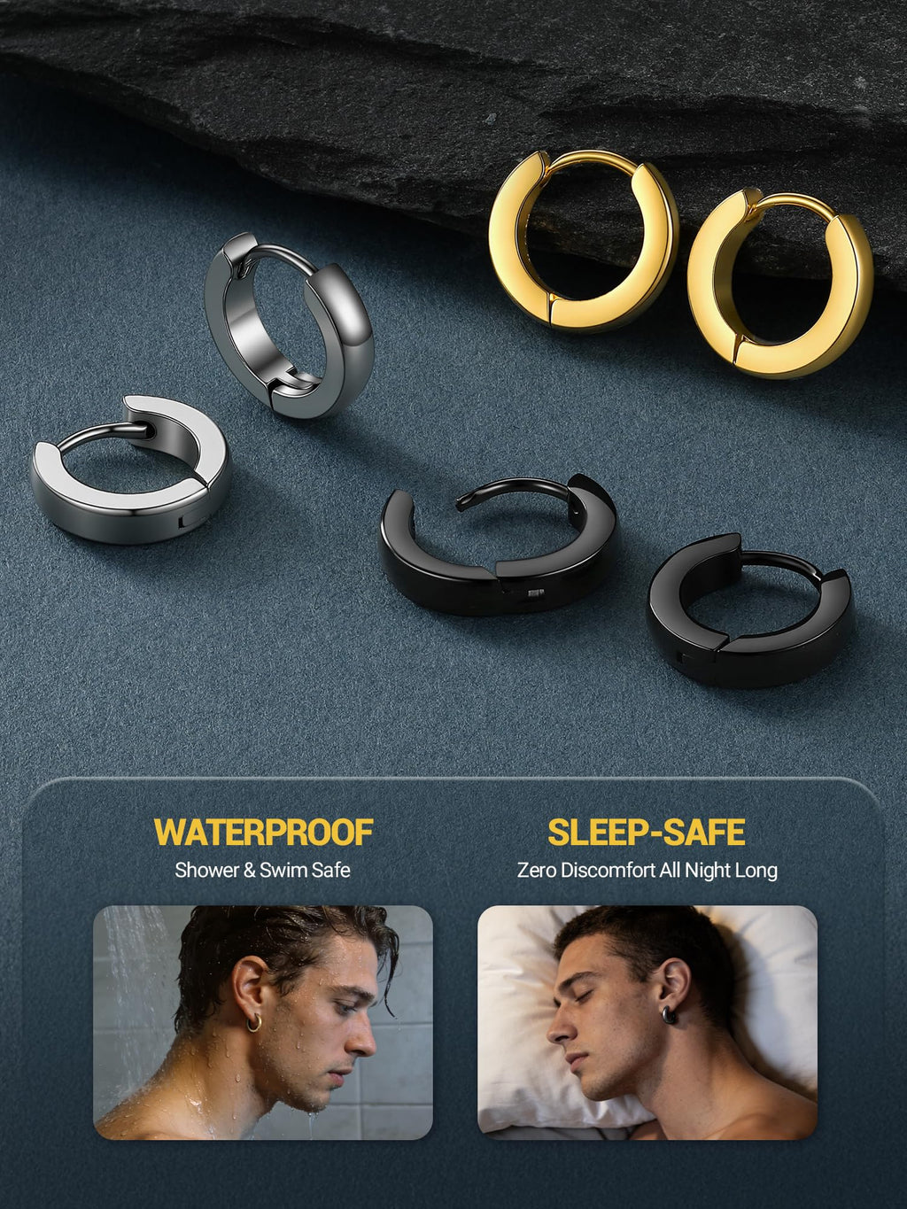 PROSTEEL Silver Mens Hoop Earrings Stainless Steel Huggies