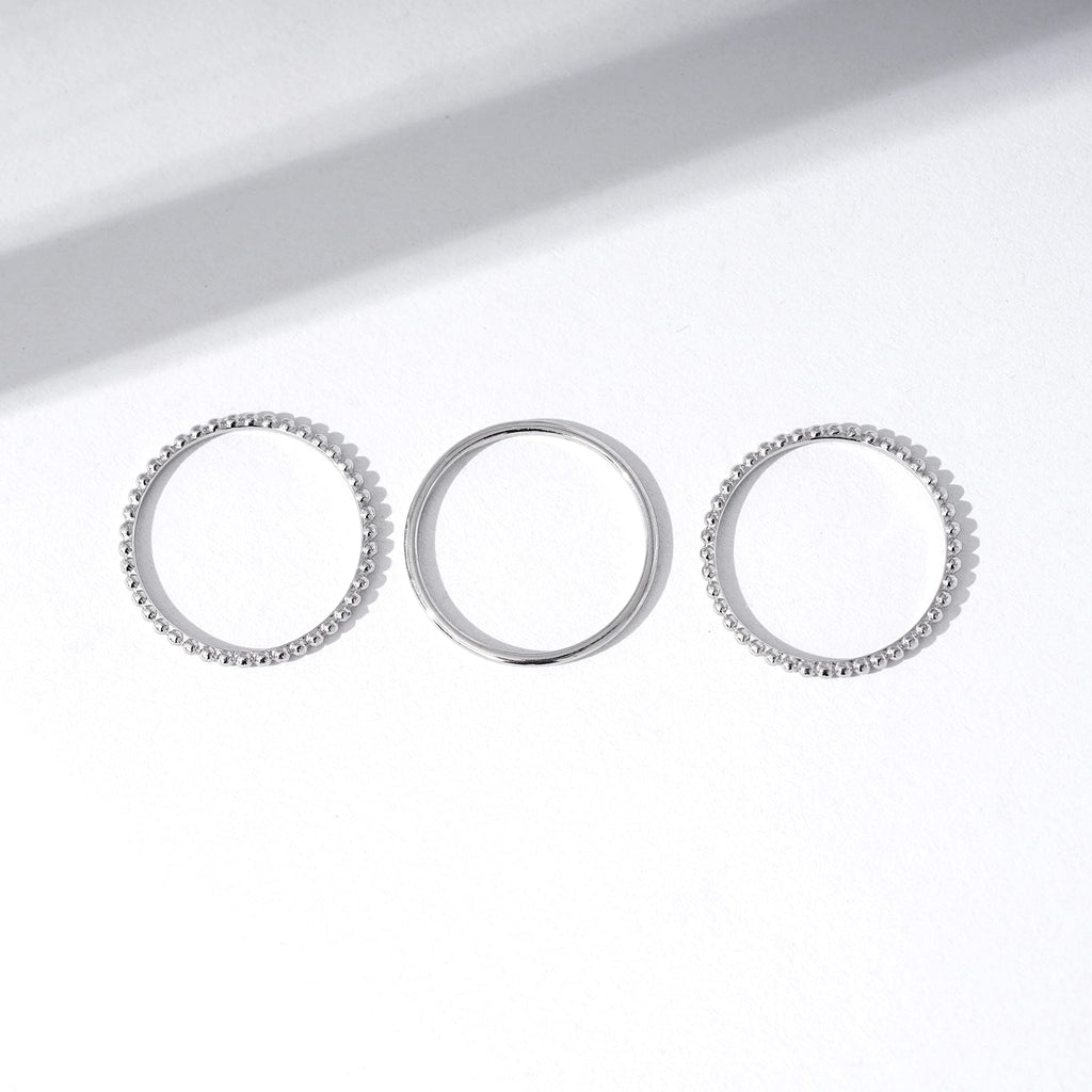 Amazon Essentials Rhodium Plated Sterling Silver Stacking Ring Set of 3 Size 8, Silver