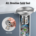 5-in-1 Bathroom Sink Stopper, 2 Pc Pop-Up Drain Stopper with Removable Hair Catcher, Anti-Clog Strainer, Odor Blocking & One-Way Flow Design, All Metal Brass Core & Stainless Steel, Fit 1.1"–2.36"