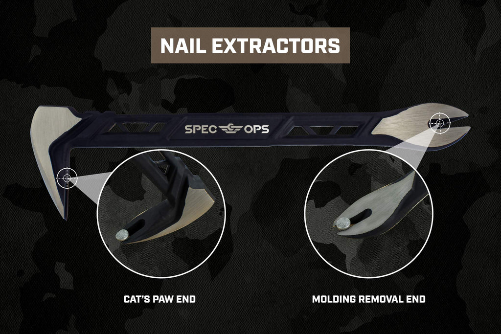 Spec Ops Tools Trim Bar, Pry Bar for Carpentry & Nail Pulling, High-Carbon Spring Steel, Beveled Edges, 9.5" Multi Pack