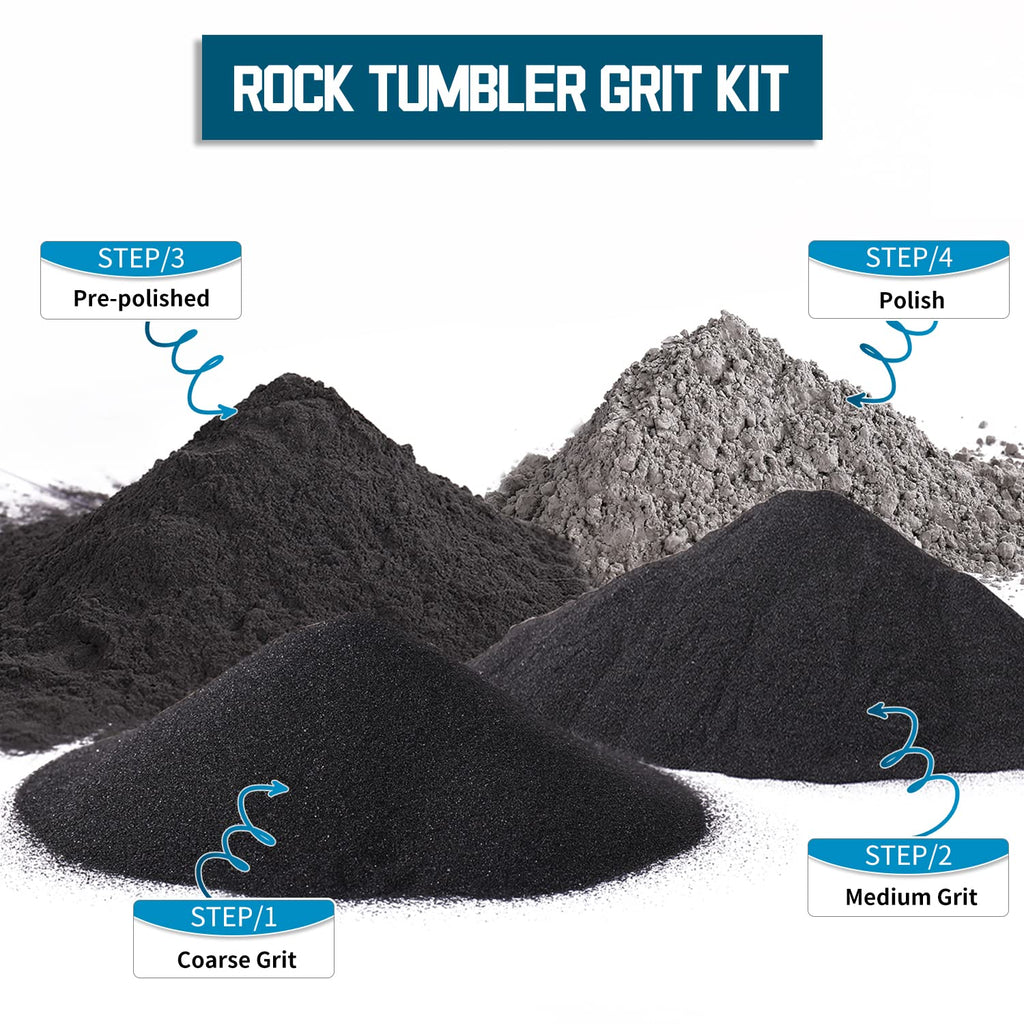 WKTURN Rock Tumbler Grit Set - 4 Step Tumbling Media (Coarse, Medium Grit, Pre-Polished, Final Polish), Set 2.0 for Any Brand of Rock Polisher