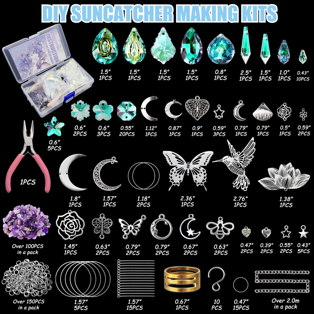 WASTROYAL 420pcs Suncatcher Kit, Crystal Prisms, DIY Garden/Window Hanging