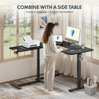 FLEXISPOT H7 Adjustable Overbed Bedside Table with Wheels Pneumatic Mobile Standing Desk Laptop Desk Rolling Computer Cart Movable Overbed Tables Hospital Home Use(27.6" W x 15.7" D, Black Table)