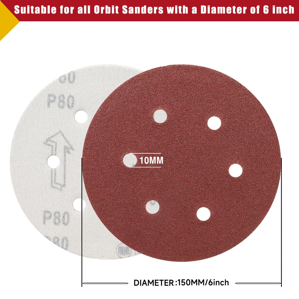 100 PCS 6 Inch Sanding Discs 400 Grit, 6 Hole Hook and Loop Sandpaper, Round Orbital Sand Paper Discs for Sander