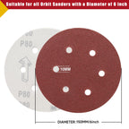 100 PCS 6 Inch Sanding Discs 400 Grit, 6 Hole Hook and Loop Sandpaper, Round Orbital Sand Paper Discs for Sander