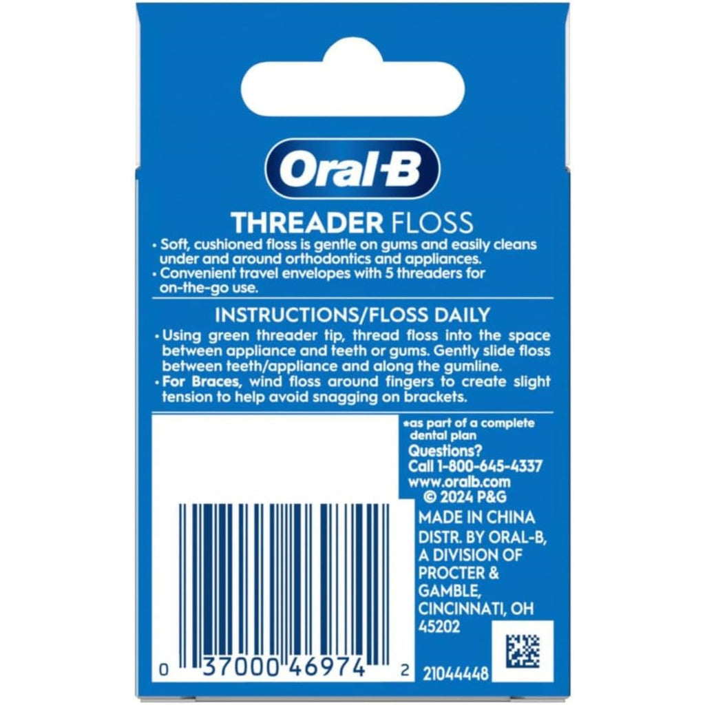 Oral-B Threader Floss 30 Count: 6 Envelopes of 5 Threaders (Pack of 3)