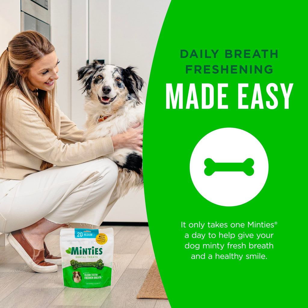 Minties Mint Dental Chews for Dogs, Medium Breeds 25-50 lbs, 40 Ct