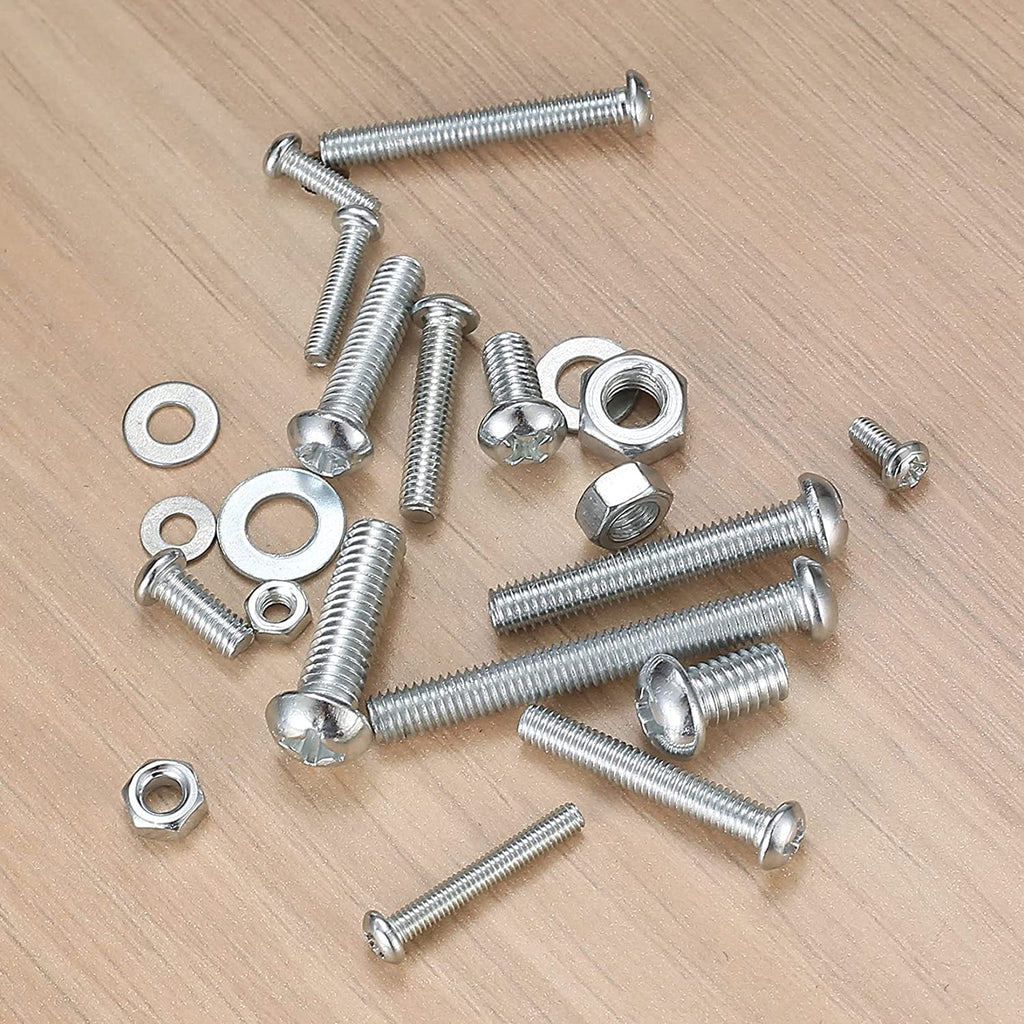 wugongshan 1080 Pcs Screws Bolts and Nuts Assortment Kit, Metric Machine Screws and Nuts and Flat Washers, M3/M4/M5/M6 Cross Slotted Round Head Bolts Sets (C)