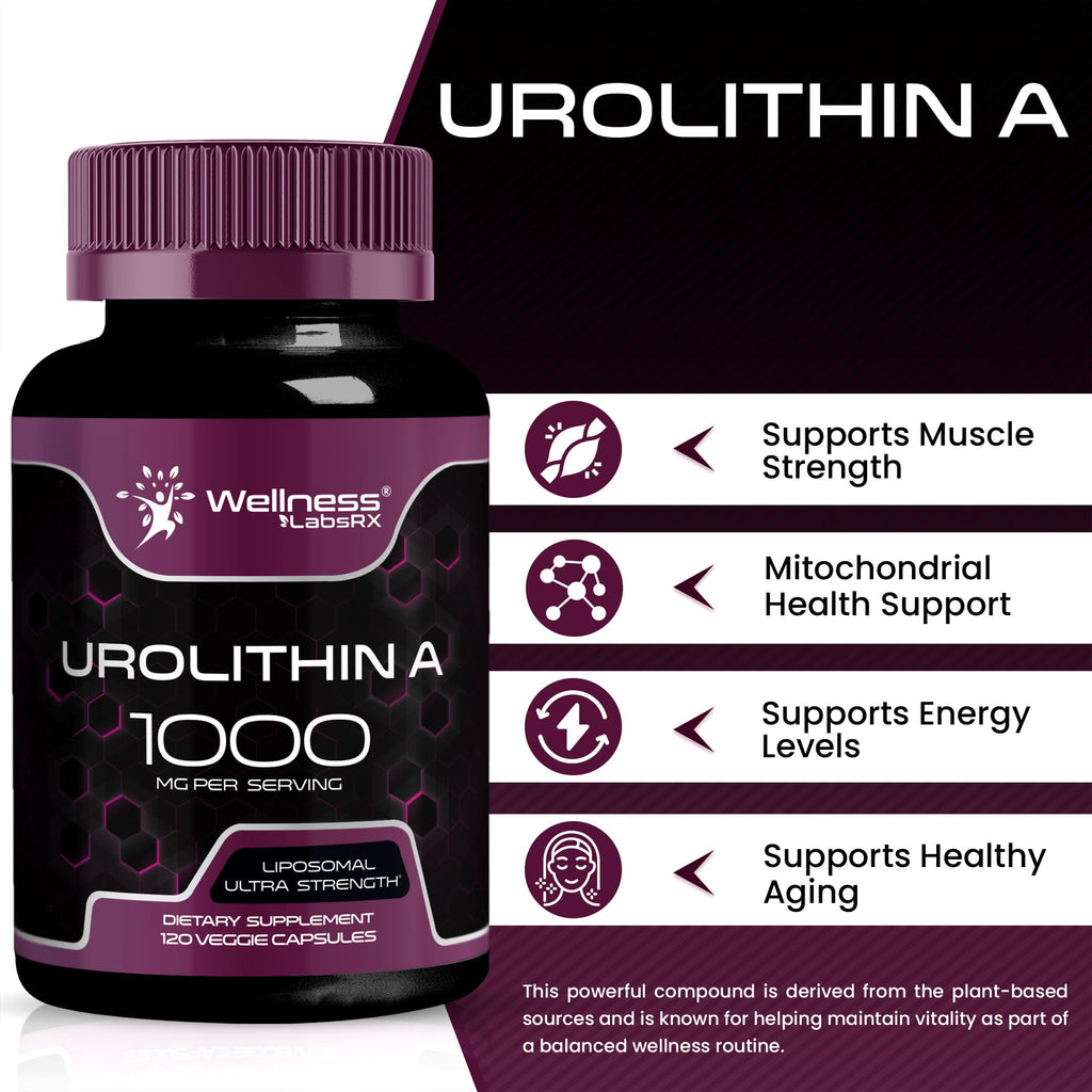 Liposomal Urolithin A Supplement Capsules 1,000mg - Urolithin A+ Supplement for Cellular Renewal & Mitochondrial Support, Ultra-Strength Muscle Health - Third-Party Tested 240 Capsules - Made in USA
