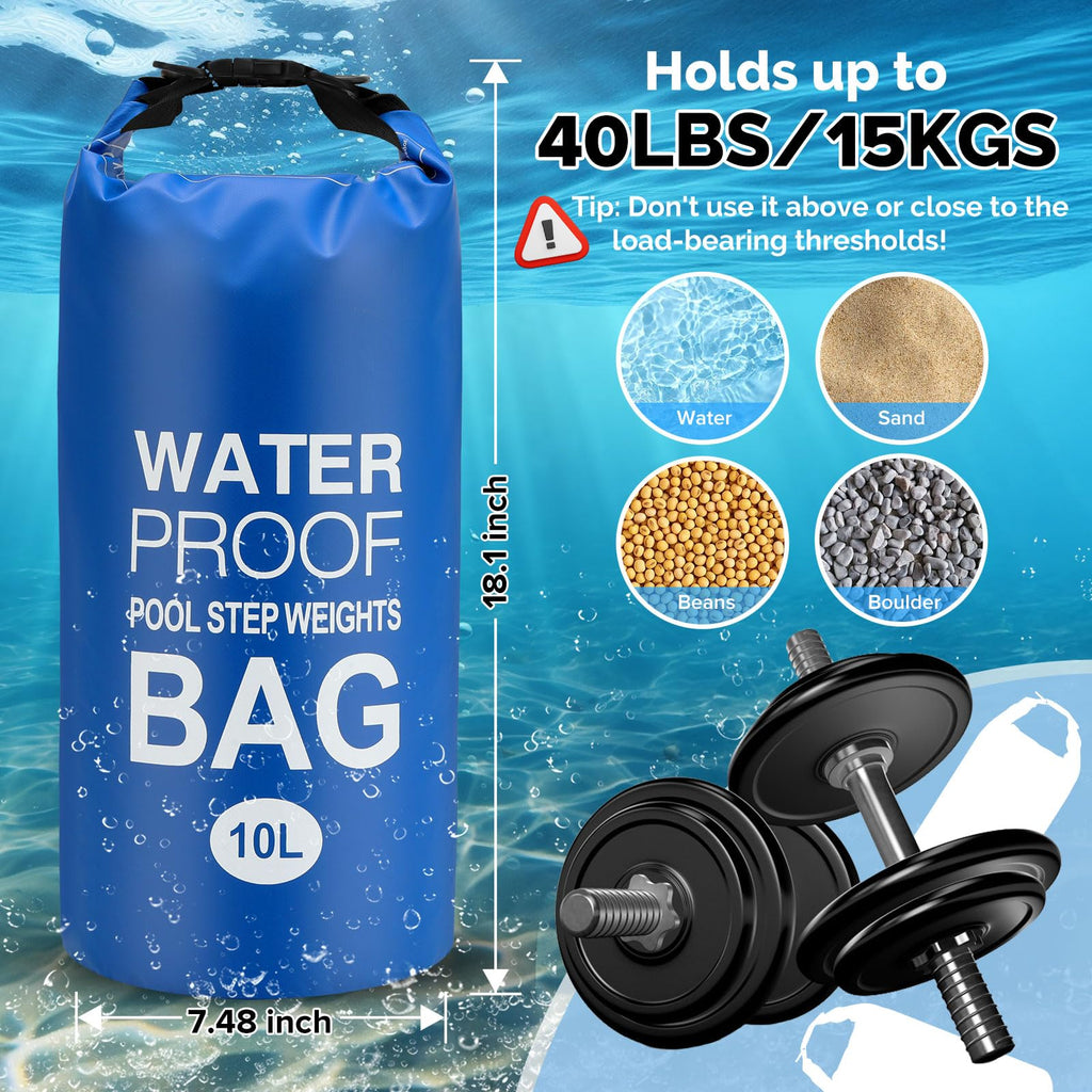 Goovilla Pool Ladder Weights Universal | 2 Pack 10L 500D PVC Waterproof Tear-Resistance Sand Bags for Above Ground Pools Steps | Easy to Fill and Seal with Strong Handle and 2 Straps (Dark Blue)