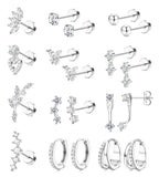 BESTEEL Hypoallergenic Flat Back Earrings for Women Sliver Stud Hoops Set