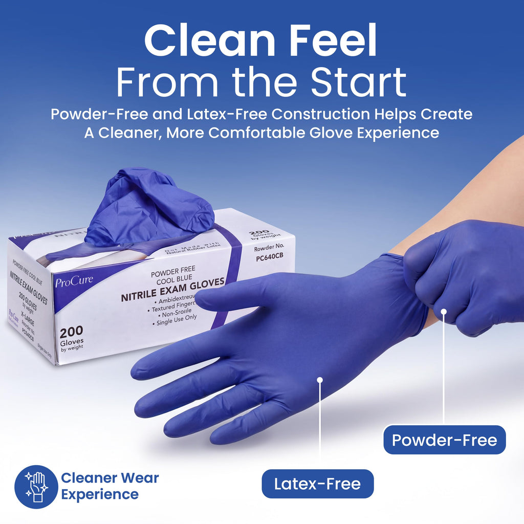 ProCure Disposable Nitrile Exam Gloves 200 Count - Latex Free, Powder Free, Food Safe, Textured Fingertips, for Medical & Food Prep