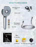 Magichome Filtered Shower Head with Handheld, High Pressure 10-Spd Detachable Chrome Showerhead with Stainless Hose, Water Softener Filter Beads for Hard Water - Remove Chlorine, Reduce Dry Itchy Skin