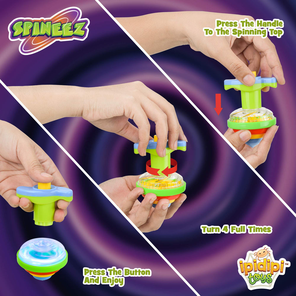 IPIDIPI TOYS Spineez Light Up Spinning Tops for Kids - 12-Pack, Blue