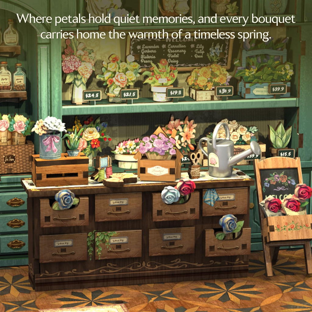 CUTEBEE Book Nook Kit - DIY Miniature House Dollhouse Kit for Adults and Teens, Booknook Tiny House Bookshelf Decor 3D Wooden Puzzle, Gifts for Family, Friends (Blossom Florists)