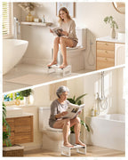 AmazerBath 7 Inches Bamboo Toilet Stool Squat for Adults, Foldable Poop Stool for Bathroom, 0.79" Thickness Potty Step Stool with Non-Slip Strip, No Assembly Required, Space-Saving, White