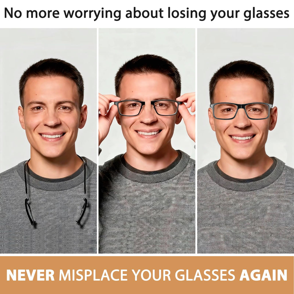 Ouolipraa Magnetic Reading Glasses for Men and Women Neck Hanging Blue Light Blocking Computer Readers Anti Glare Eyeglasses UV400 Protection Rectangular Frames Eyewear Lightweight Foldable Black 2.0