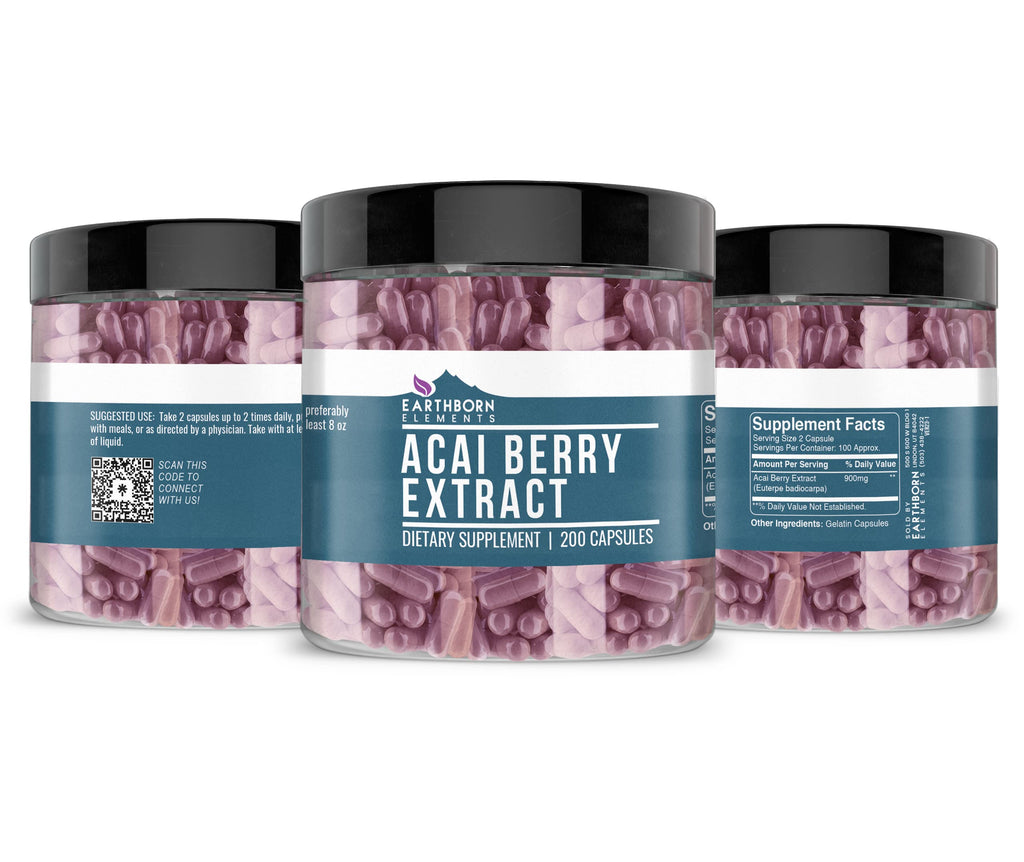 Earthborn Elements Acai Berry Extract 200 Capsules, Pure & Undiluted, No Additives