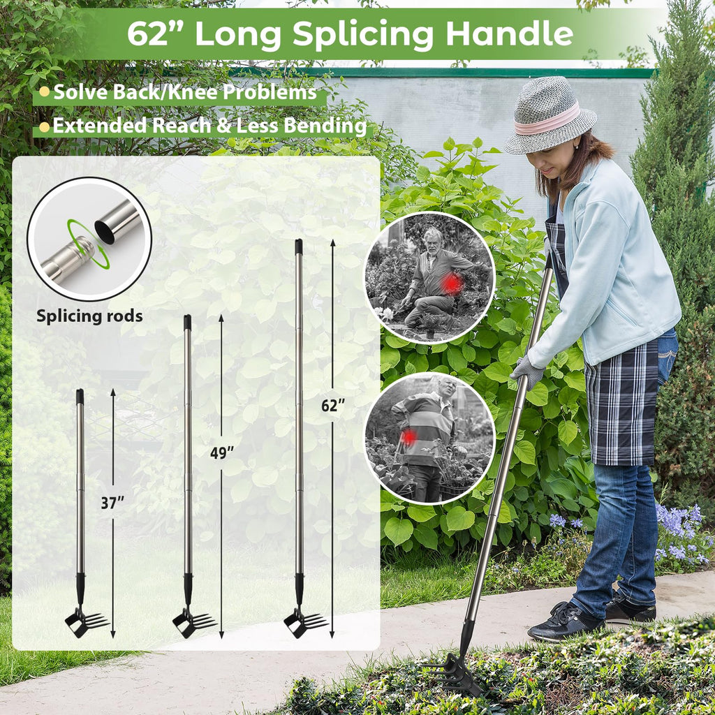 Garden Hoe,2 in 1 Heavy Duty Stirrup Hoe and Cultivator Gardening Tool with 60” Adjustable Long Handle,Lightweight Weeding Rake for Fast Weeds Grass Removal,Cultivating,Loosen Soil, Sharp Blade