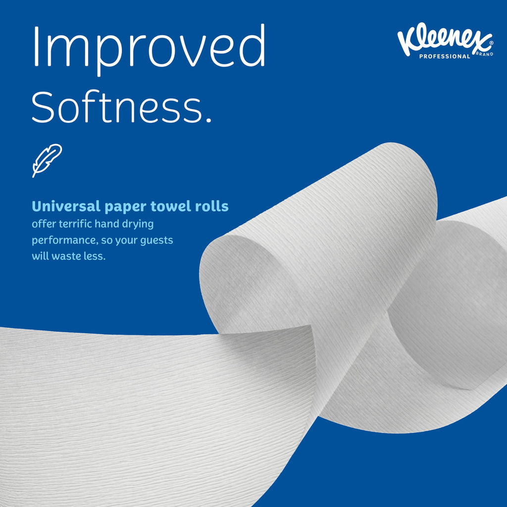 Kleenex® Universal Hard Roll Paper Towels, Bulk (50606), Hardwound 1.75" Core, Premium Absorbency Pockets™, White, (600'/Roll, 6 Rolls/Case, 3,600'/Case)