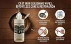 Cookware Care Cast Iron Seasoning Oil Wipes, 50 Wipes, Made in USA with Grapeseed Oil for Cast Iron Skillet, Blackstone Griddle (1 pack)