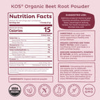 KOS Organic Beet Root Powder, USDA Organic - Natural Nitric Oxide Booster, Superfood Plant Based Beetroot Antioxidant, Supports Active Lifestyle & Healthy Circulation, Soy & Gluten-Free - 90 Servings
