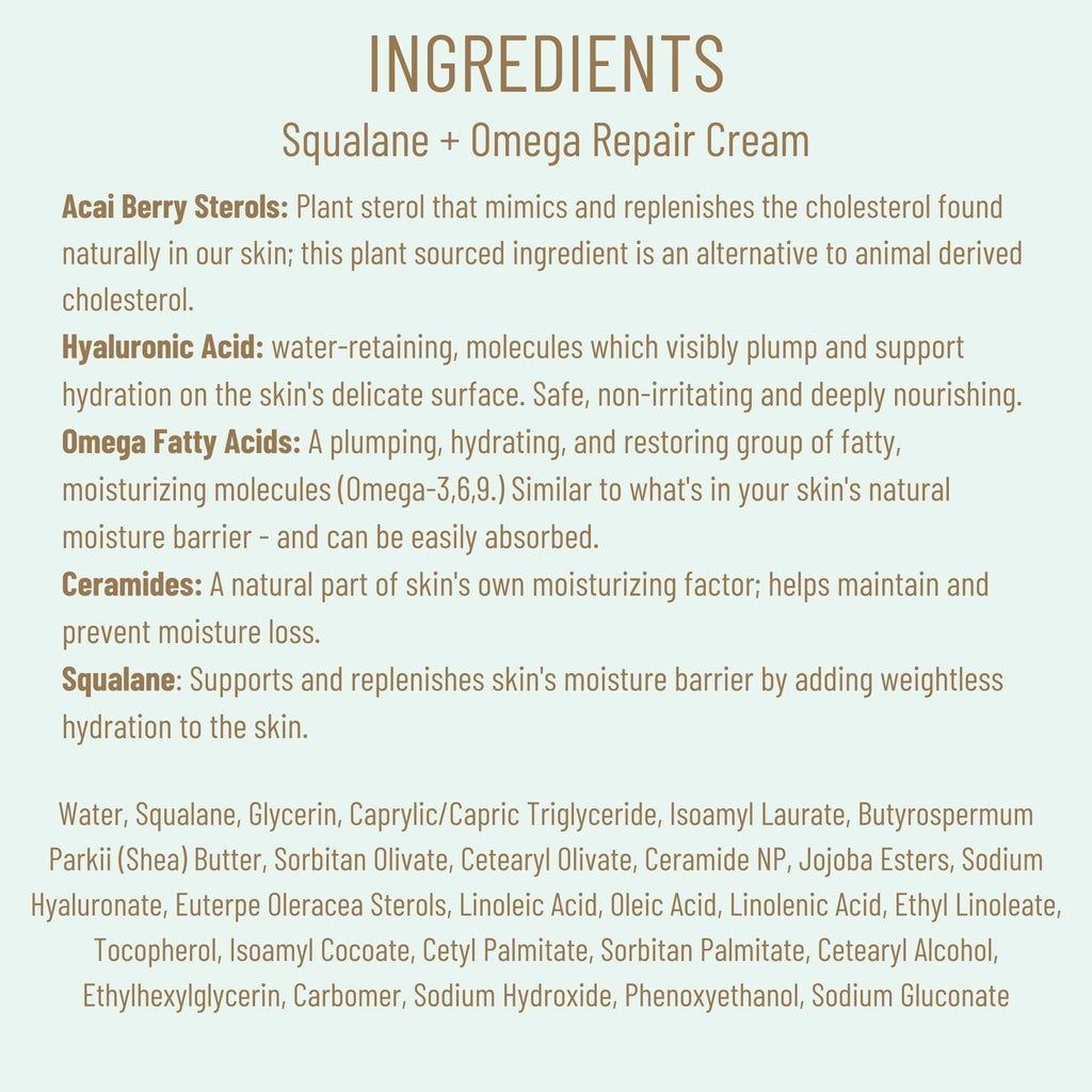 BIOSSANCE Squalane + Omega Repair Cream - Ultra-Moisturizing Face Cream - Skin Care with Hyaluronic Acid, Ceramides, Squalane - Ideal for Dry & Sensitive Skin, Intense Hydration Moisturizer - 1.7oz