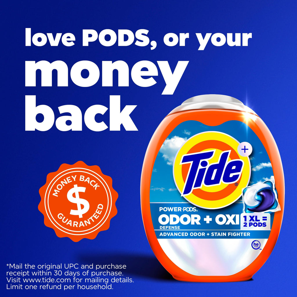Tide Odor Defense + Oxi Laundry Detergent Pacs, Original Scent, 45 Count, Advanced Odor + Stain Fighter