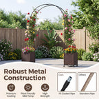 Giantex Metal Garden Arch Trellis Arbor with 2 Self-Watering Planter Boxes, 80" L x 16" W x 91" H PE-Coated Archway with Lockable Rolling Wheels for Climbing Vines, Yard Lawn Party Decorations