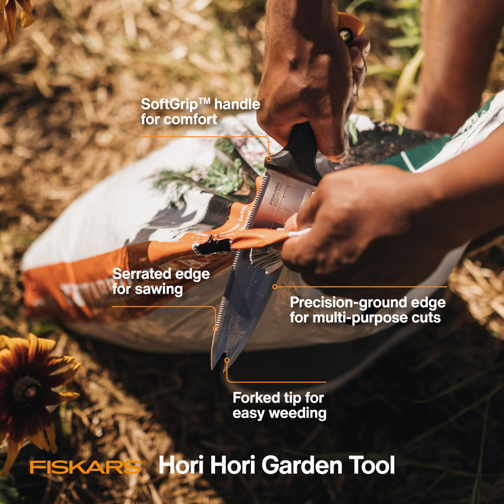 Fiskars Hori Hori Garden Knife with Sheath, Heavy Duty Gardening Hand Tool