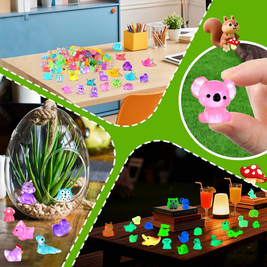 LOVEXIRAN 200PCS Luminous Mini Resin Animals, Small Animal Figures to Hide