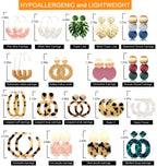 FIFATA 18 Pairs Vacation Statement Earrings for Women Straw Rattan Earrings Acrylic Resin Hoop Drop Dangle Earrings Set Hypoallergenic for Sensitive Ears