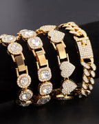 shopbyskyler 4PCS Gold Bracelets for Women Silver Clustered Tennis Bracelet for Women Heart Round Diamond Cuban Bracelet Layered Link Bracelet Set Fashion Jewelry for Women Set (Gold, 7inch)
