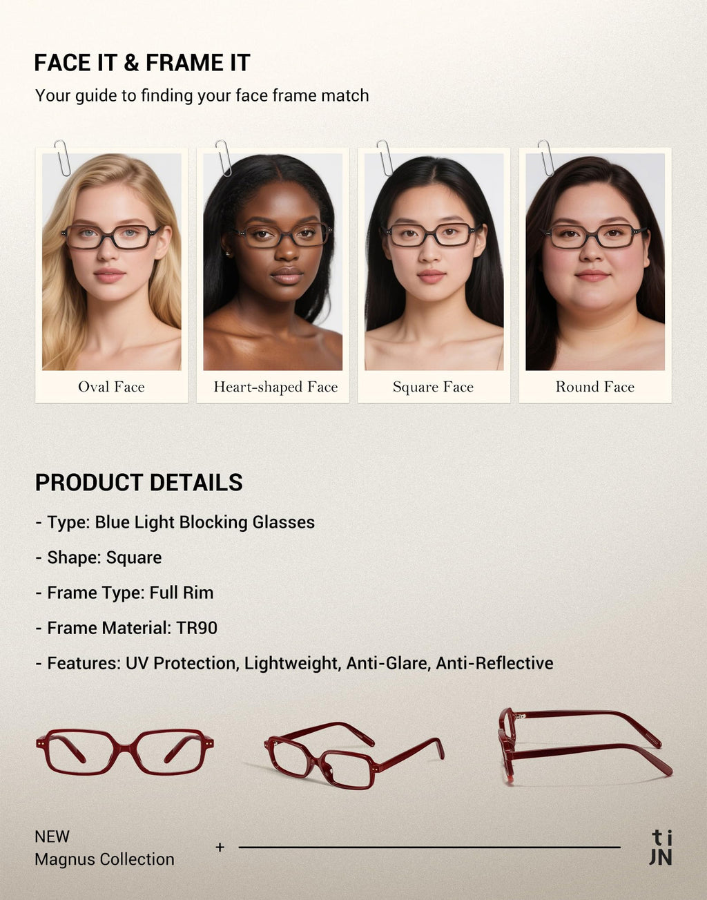 TIJN Magnus Blue Light Blocking Glasses for Women Men,Square Cat Eye Frame Bluelight Glasses for Gaming/Computer/Screen,DR