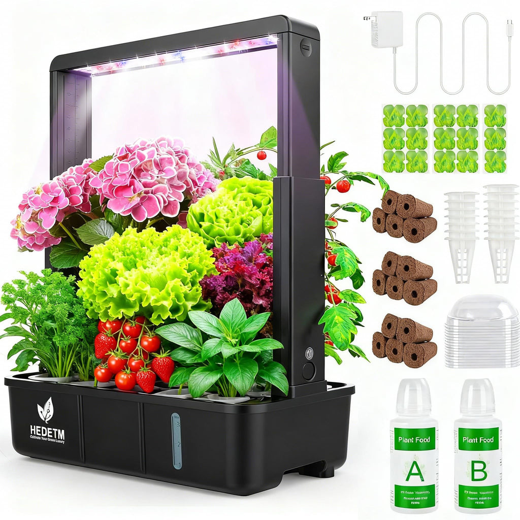 HEDETM 15 Pods Hydroponics Growing System Indoor Garden with LED Grow Light