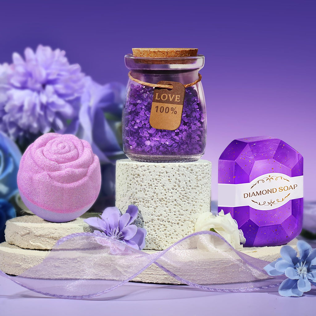 Birthday Gifts for Women, Mothers Day Gifts,Teacher Appreciation Graduation Gift for Her, Wife, Girlfriend, Coworker, Grandma, Bestie, Nurses, Friends, Daughter-Purple Spa Baskets Set